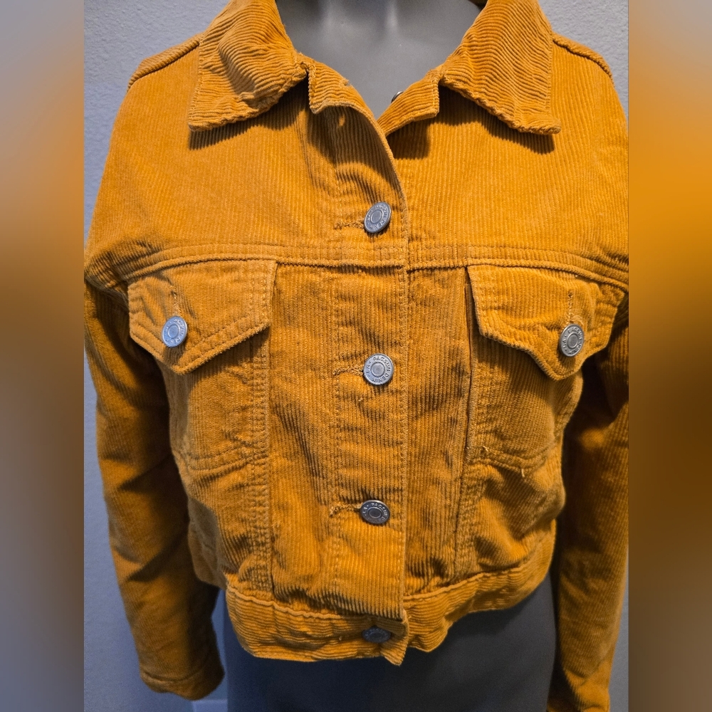 Pacsun Size XS/S Corduroy Cropped Snap Jacket Mustard Yellow Cotton GUC Y2K